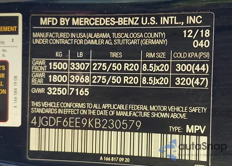 2019 Mercedes-Benz Gls 450 4Matic z USA, uszkodzony, nr VIN 4JGDF6EE9KB230579